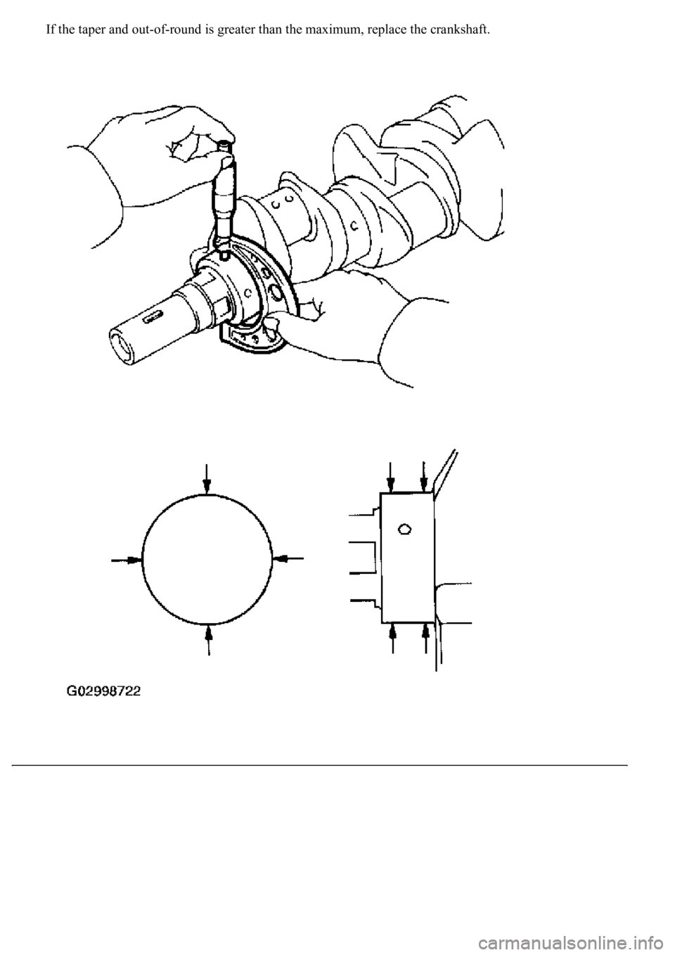 LEXUS LS430 2003  Factory Repair Manual If the taper and out-of-round is greater than the maximum, replace the crankshaft.  