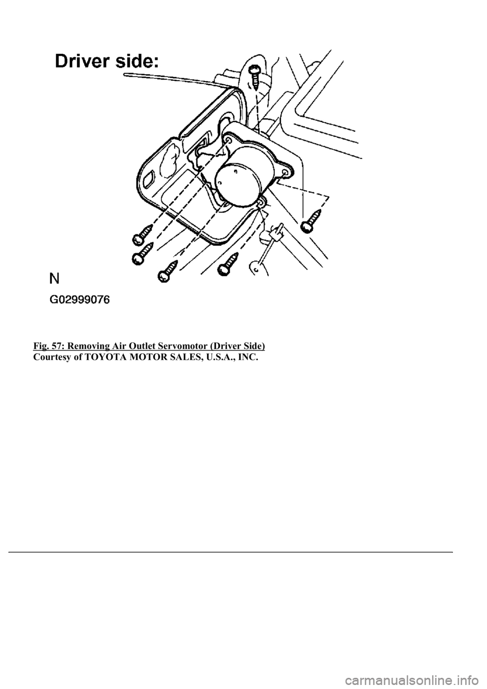 LEXUS LS430 2003  Factory Repair Manual Fig. 57: Removing Air Outlet Servomotor (Driver Side) 
Courtesy of TOYOTA MOTOR SALES, U.S.A., INC. 