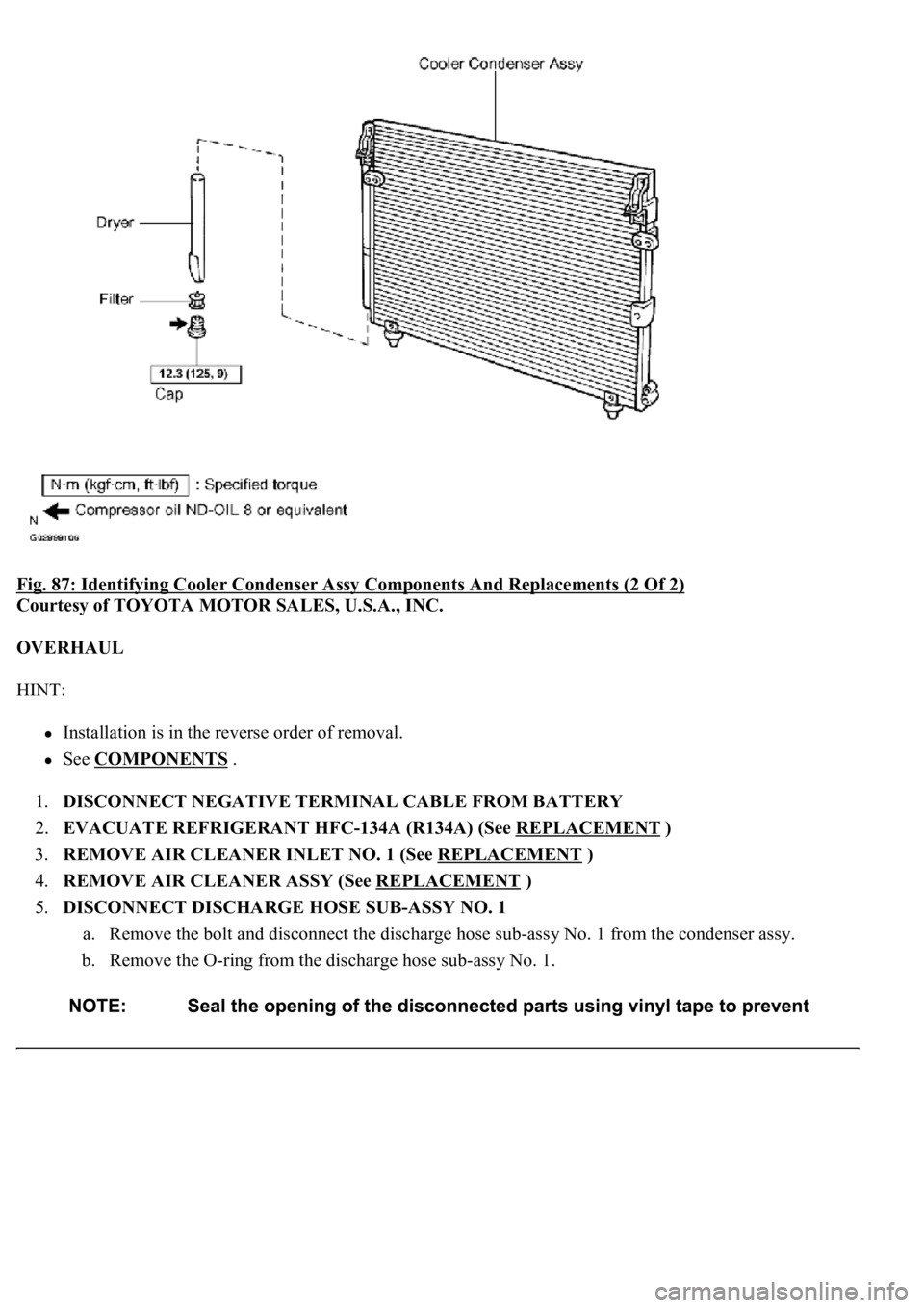 LEXUS LS430 2003  Factory Repair Manual Fig. 87: Identifying Cooler Condenser Assy Components And Replacements (2 Of 2) 
Courtesy of TOYOTA MOTOR SALES, U.S.A., INC. 
OVERHAUL 
HINT: 
Installation is in the reverse order of removal.  
See C