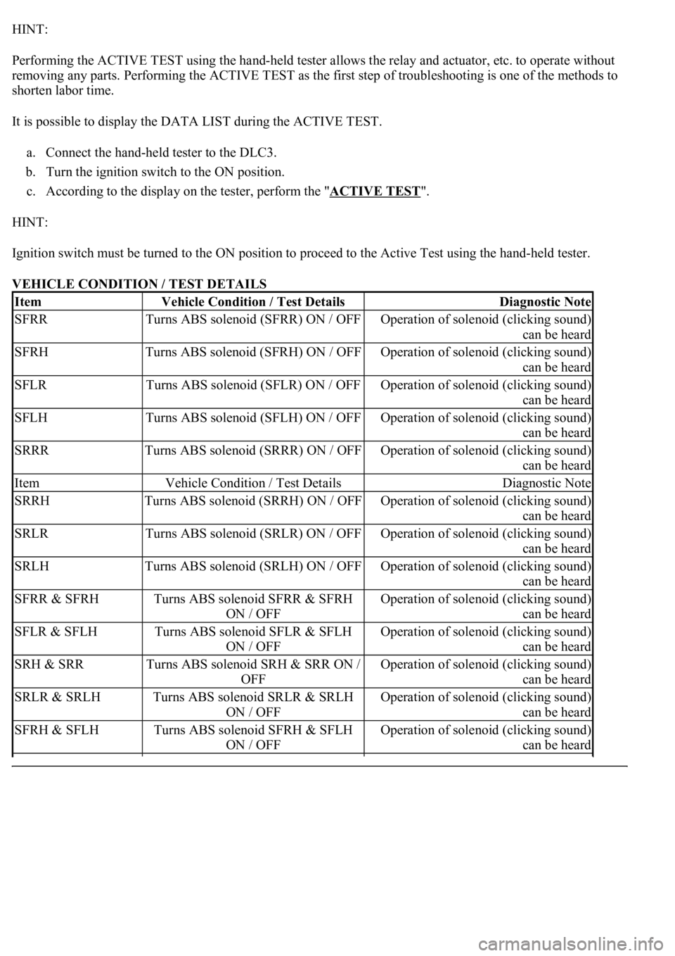 LEXUS LS430 2003 Factory Repair Manual HINT:
Performing the ACTIVE TEST using the hand-held tester allows the relay and actuator, etc. to operate without
removing any parts. Performing the ACTIVE TEST as the first step of troubleshooting LEXUS LS430 2003 Factory Repair Manual HINT:
Performing the ACTIVE TEST using the hand-held tester allows the relay and actuator, etc. to operate without
removing any parts. Performing the ACTIVE TEST as the first step of troubleshooting
