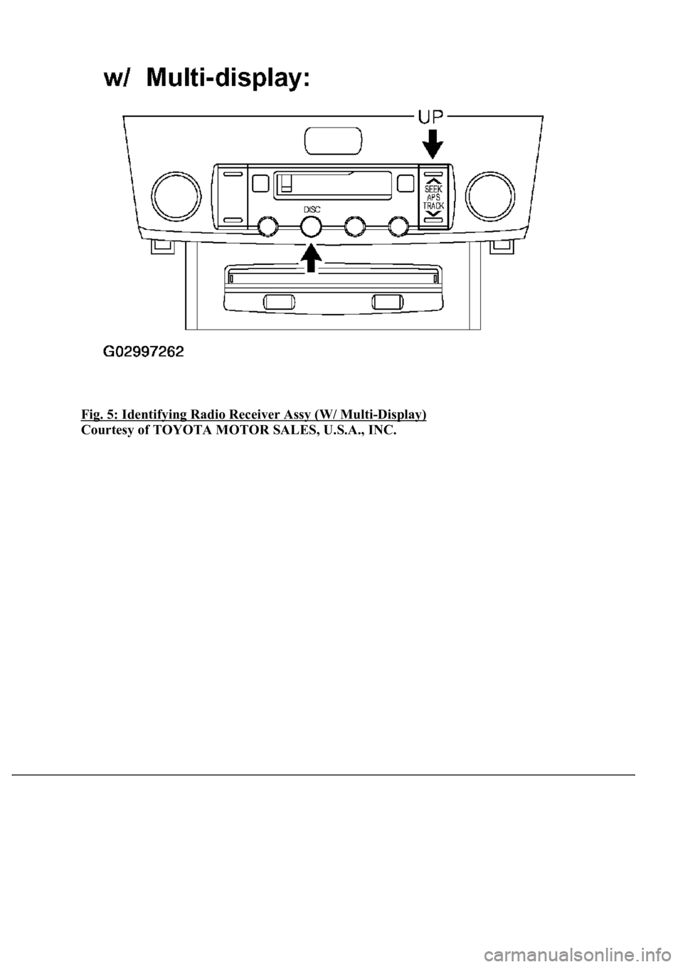 LEXUS LS430 2003  Factory Repair Manual Fig. 5: Identifying Radio Receiver Assy (W/ Multi-Display) 
Courtesy of TOYOTA MOTOR SALES, U.S.A., INC. 