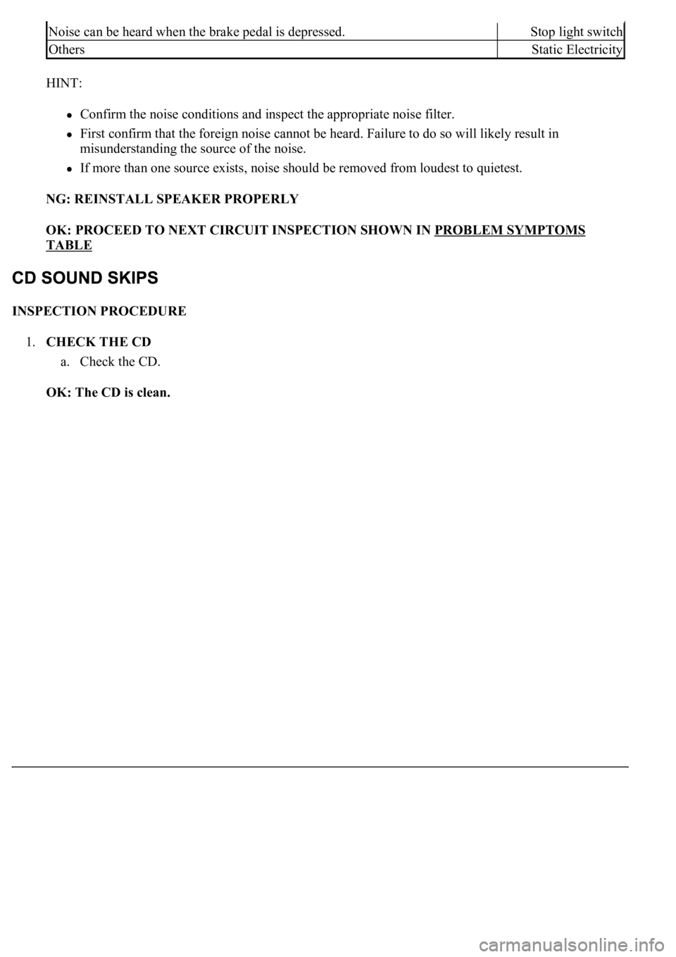 LEXUS LS430 2003  Factory Repair Manual HINT: 
Confirm the noise conditions and inspect the appropriate noise filter.  
First confirm that the foreign noise cannot be heard. Failure to do so will likely result in 
misunderstanding the sourc