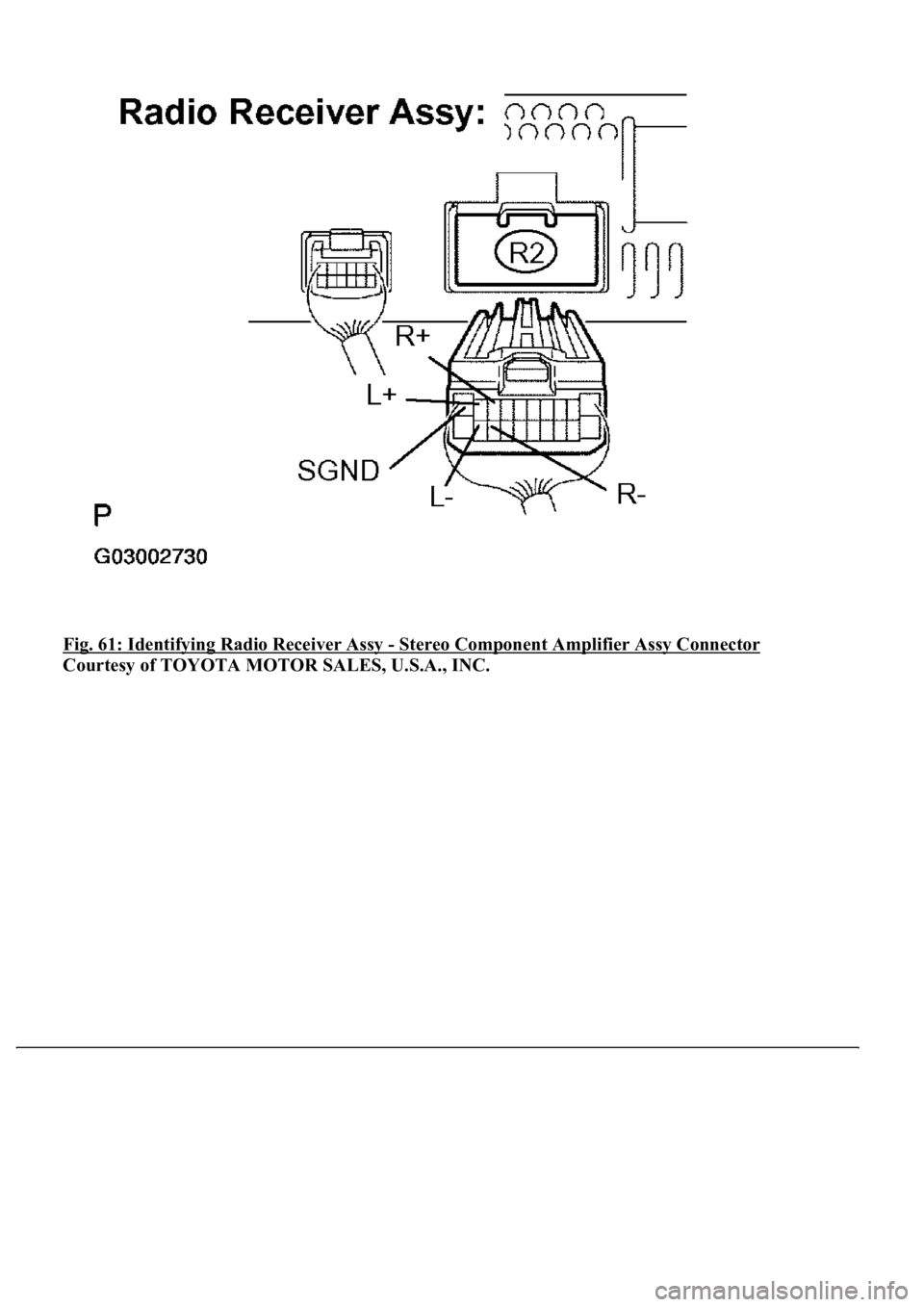 LEXUS LS430 2003  Factory Repair Manual Fig. 61: Identifying Radio Receiver Assy - Stereo Component Amplifier Assy Connector 
Courtesy of TOYOTA MOTOR SALES, U.S.A., INC. 