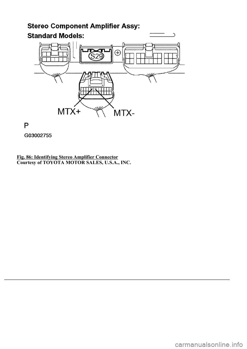LEXUS LS430 2003  Factory Repair Manual Fig. 86: Identifying Stereo Amplifier Connector 
Courtesy of TOYOTA MOTOR SALES, U.S.A., INC. 