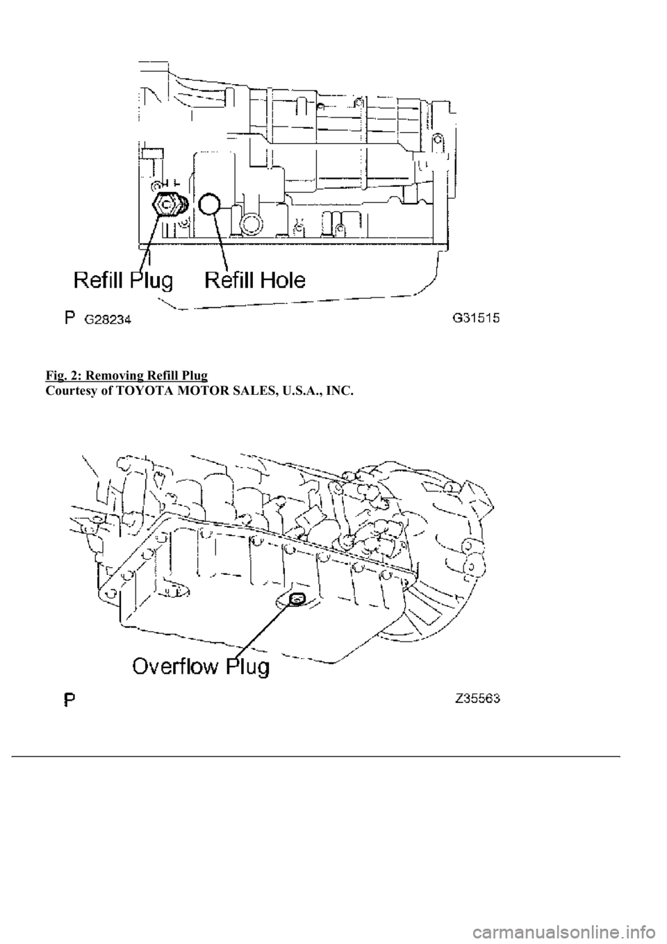 LEXUS LS430 2003  Factory Repair Manual Fig. 2: Removing Refill Plug 
Courtesy of TOYOTA MOTOR SALES, U.S.A., INC.  