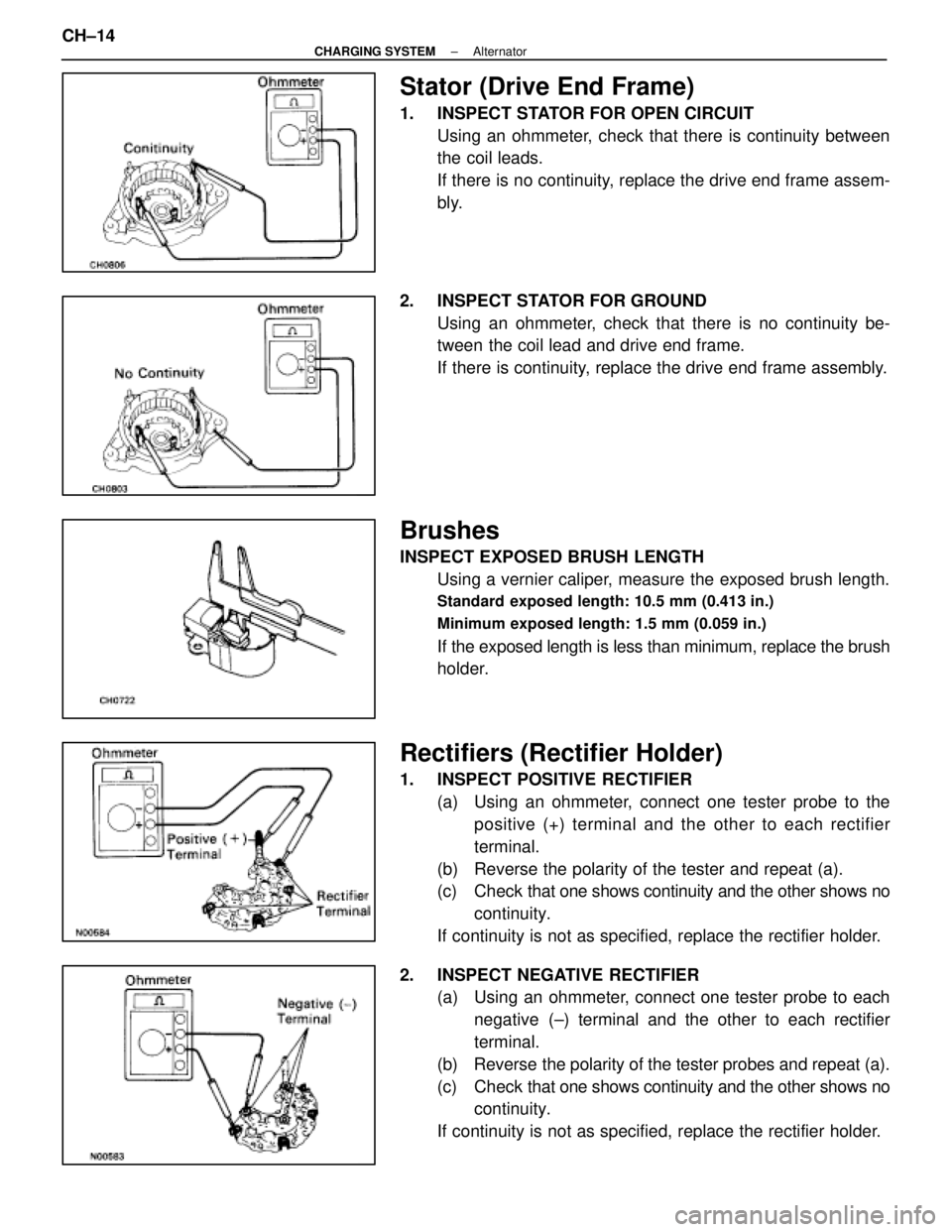 LEXUS SC400 1991 Service Repair Manual
Stator (Drive End Frame)
1. INSPECT STATOR FOR OPEN CIRCUITUsing an ohmmeter, check that there is continuity between
the coil leads.
If there is no continuity, replace the drive end frame assem-
bly LEXUS SC400 1991 Service Repair Manual
Stator (Drive End Frame)
1. INSPECT STATOR FOR OPEN CIRCUITUsing an ohmmeter, check that there is continuity between
the coil leads.
If there is no continuity, replace the drive end frame assem-
bly