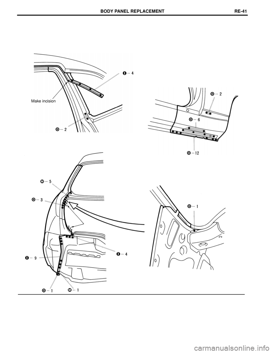LEXUS SC400 1991  Service Repair Manual 
Make incision
BODY PANEL REPLACEMENTRE-41 
WhereEverybodyKnowsYourName  