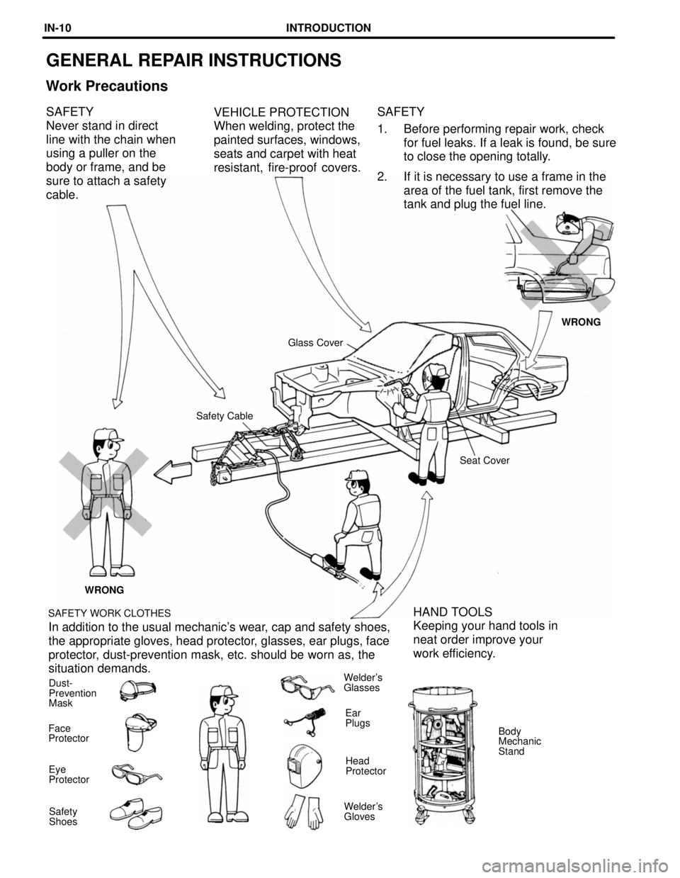 LEXUS SC400 1991  Service Repair Manual 
GENERAL REPAIR INSTRUCTIONS
Work Precautions
SAFETY
1. Before performing repair work, checkfor fuel leaks. If a leak is found, be sure
to close the opening totally.
2. If it is necessary to use a fra