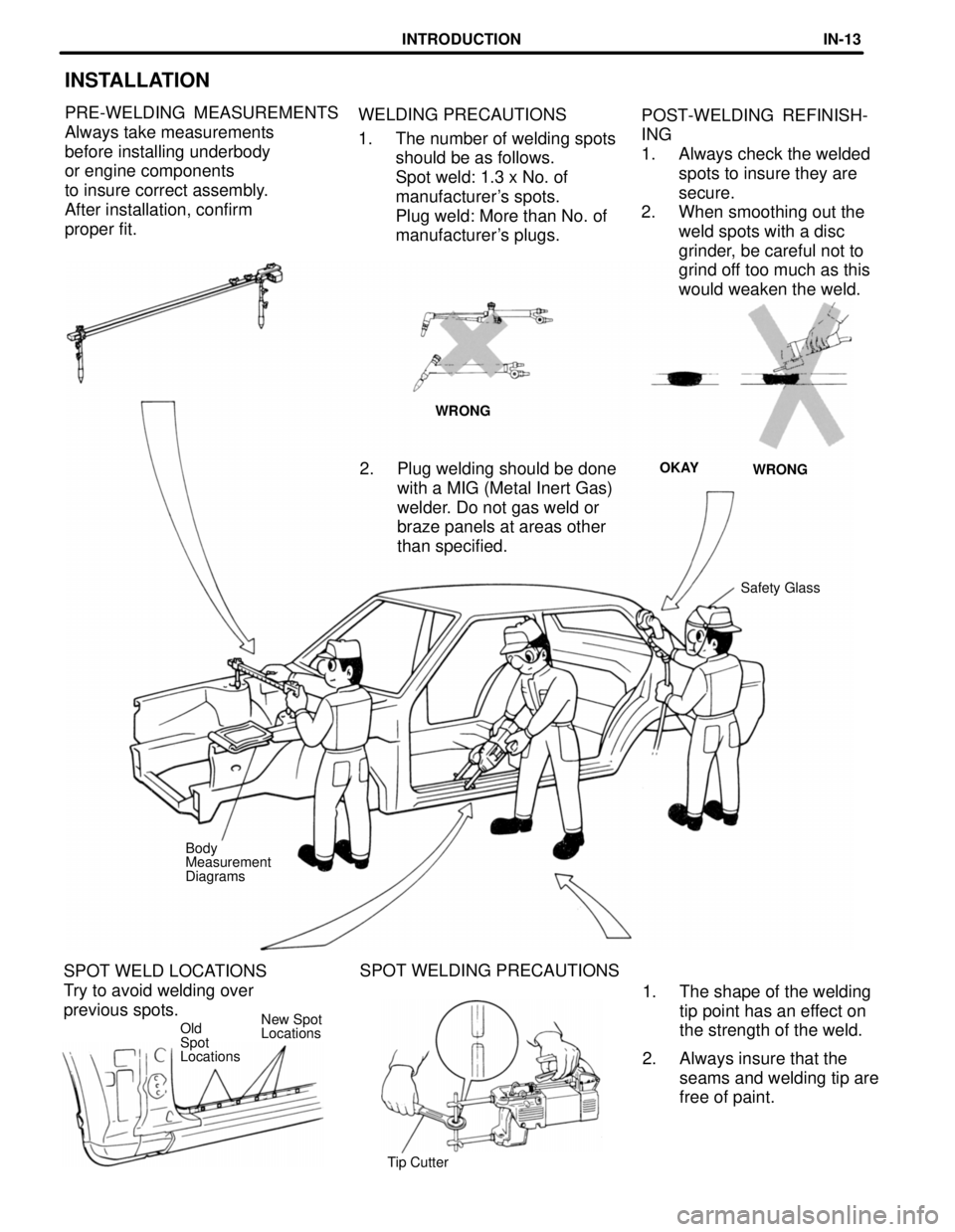 LEXUS SC400 1991  Service Repair Manual 
INSTALLATION
PRE-WELDING MEASUREMENTS
Always take measurements 
before installing underbody 
or engine components 
to insure correct assembly.
After installation, confirm 
proper fit.POST-WELDING REF
