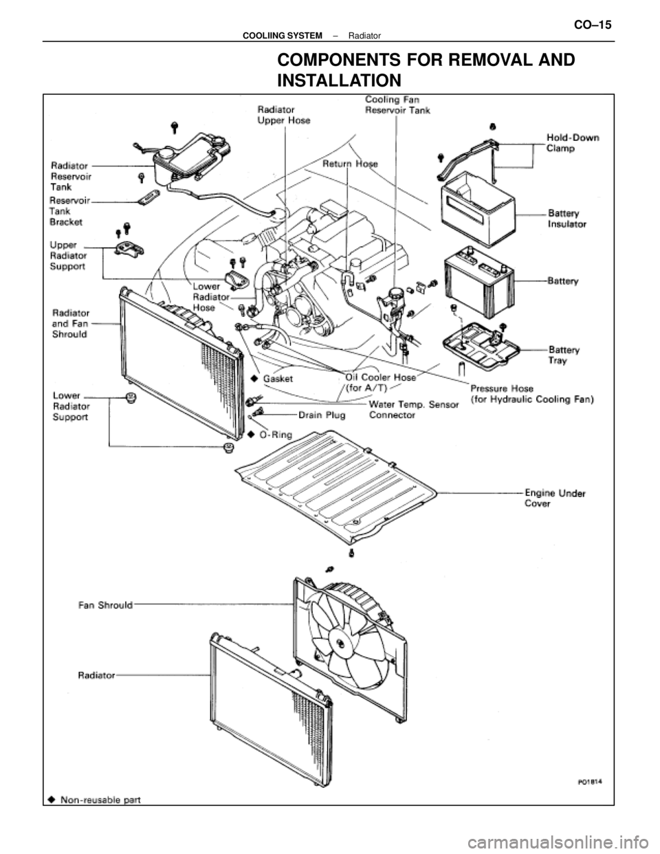 LEXUS SC400 1991  Service Repair Manual 
COMPONENTS FOR REMOVAL AND
INSTALLATION
±
COOLIING SYSTEM RadiatorCO±15 
WhereEverybodyKnowsYourName  