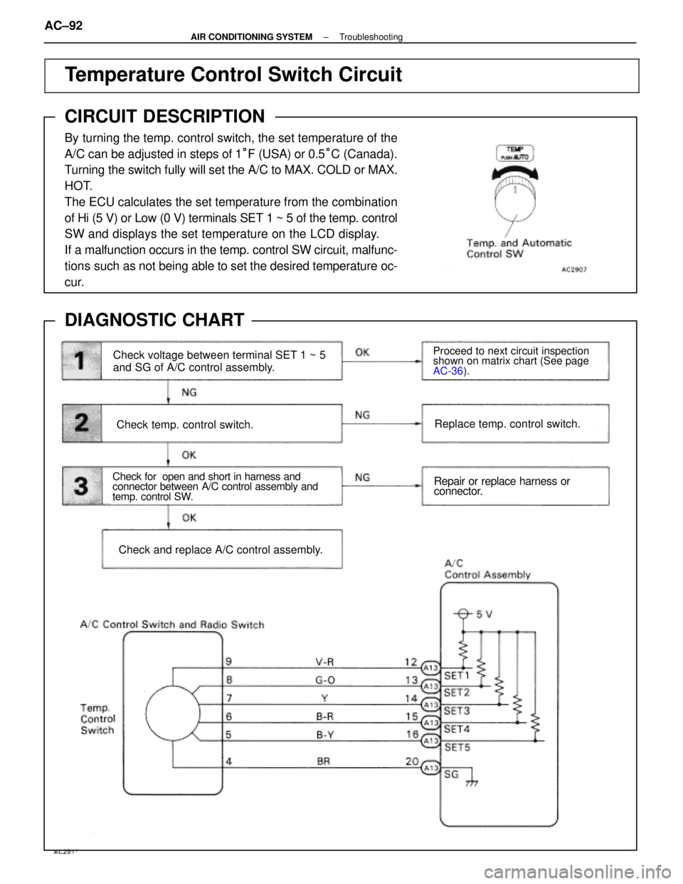 LEXUS SC400 1991  Service Repair Manual 
\
\
 

\

\
\
Temperature Control Switch Circuit
CIRCUIT DESCRIPTION
By turning the temp. c