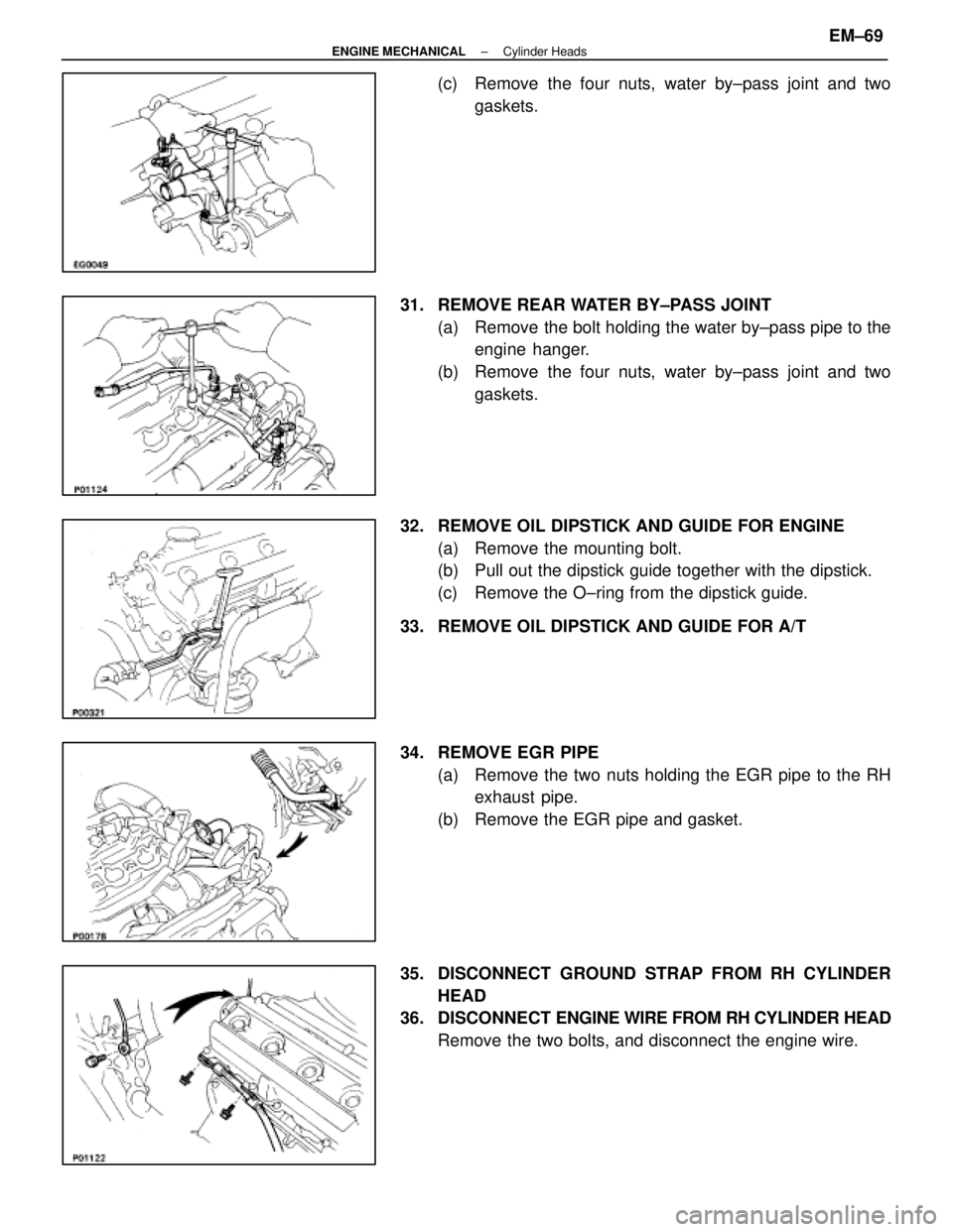 LEXUS SC400 1991 Service Repair Manual
(c) Remove the four nuts, water by±pass joint and twogaskets.
31. REMOVE REAR WATER BY±PASS JOINT (a) Remove the bolt holding the water by±pass pipe to theengine hanger.
(b) Remove the four nu LEXUS SC400 1991 Service Repair Manual
(c) Remove the four nuts, water by±pass joint and twogaskets.
31. REMOVE REAR WATER BY±PASS JOINT (a) Remove the bolt holding the water by±pass pipe to theengine hanger.
(b) Remove the four nu