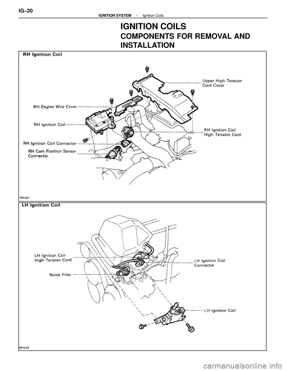 LEXUS SC400 1991  Service Repair Manual 
IGNITION COILS
COMPONENTS FOR REMOVAL AND
INSTALLATION
IG±20±
 IGNITION SYSTEM Ignition Coils 
WhereEverybodyKnowsYourName  
