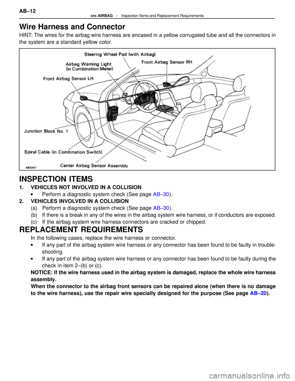 LEXUS SC400 1991 Service Repair Manual
Wire Harness and Connector
HINT: The wires for the airbag wire harness are encased in a yellow corrugate\
d tube and all the connectors in
the system are a standard yellow color.
INSPECTION ITEMS
1. LEXUS SC400 1991 Service Repair Manual
Wire Harness and Connector
HINT: The wires for the airbag wire harness are encased in a yellow corrugate\
d tube and all the connectors in
the system are a standard yellow color.
INSPECTION ITEMS
1.