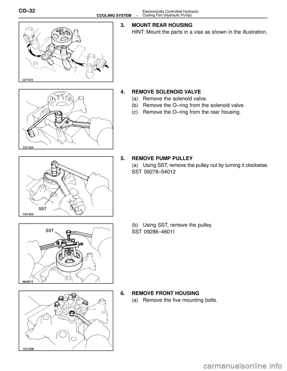 LEXUS SC400 1991  Service Repair Manual 
3.  MOUNT REAR HOUSINGHINT: Mount the parts in a vise as shown in the illustration.
4.  REMOVE SOLENOID VALVE (a)  Remove the solenoid valve.
(b)  Remove the O±ring from the solenoid valve.
(c)  Rem