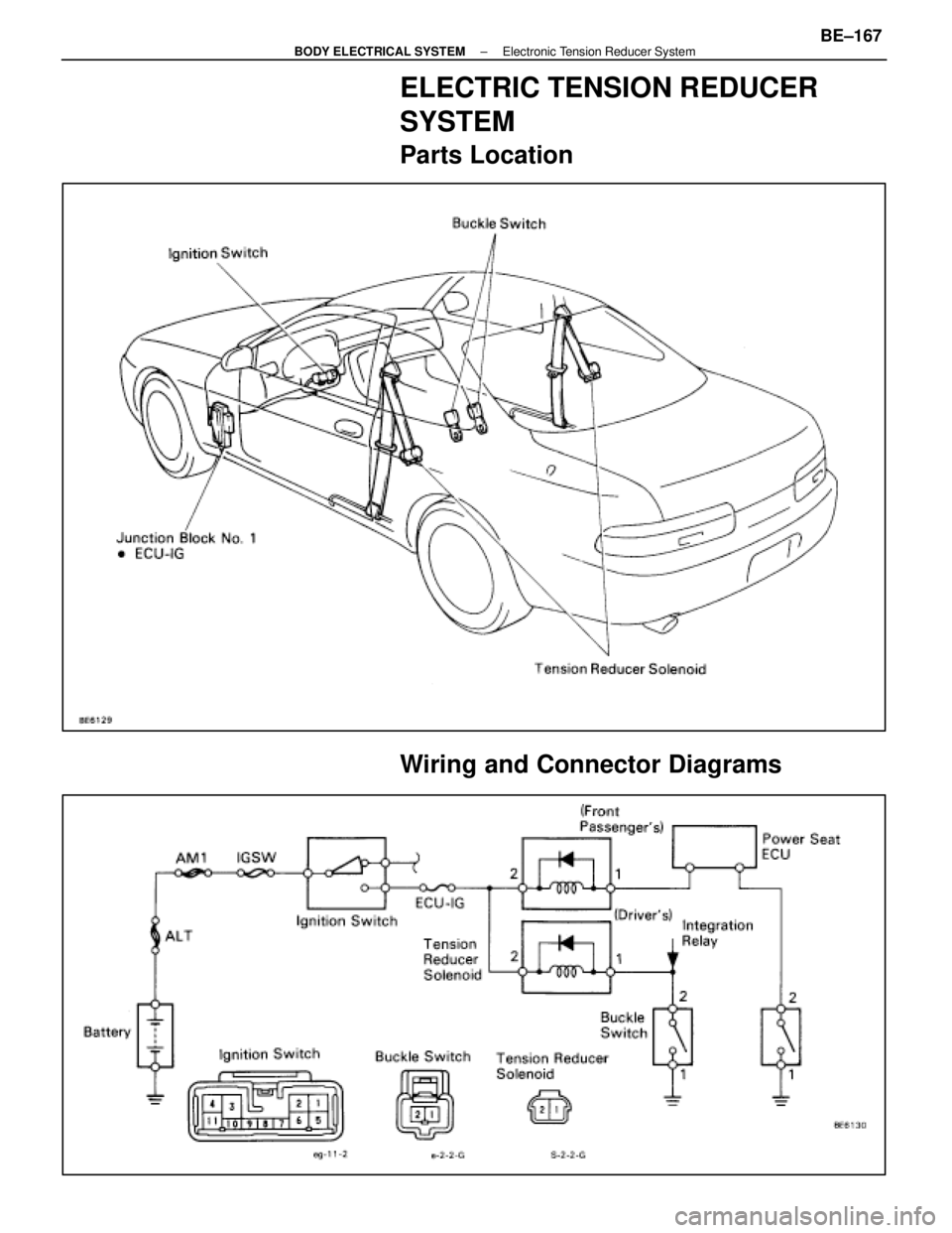LEXUS SC400 1991 Service Repair Manual
ELECTRIC TENSION REDUCER
SYSTEM
Parts Location
Wiring and Connector Diagrams
±
BODY ELECTRICAL SYSTEM Electronic Tension Reducer SystemBE±167
WhereEverybodyKnowsYourName LEXUS SC400 1991 Service Repair Manual
ELECTRIC TENSION REDUCER
SYSTEM
Parts Location
Wiring and Connector Diagrams
±
BODY ELECTRICAL SYSTEM Electronic Tension Reducer SystemBE±167
WhereEverybodyKnowsYourName