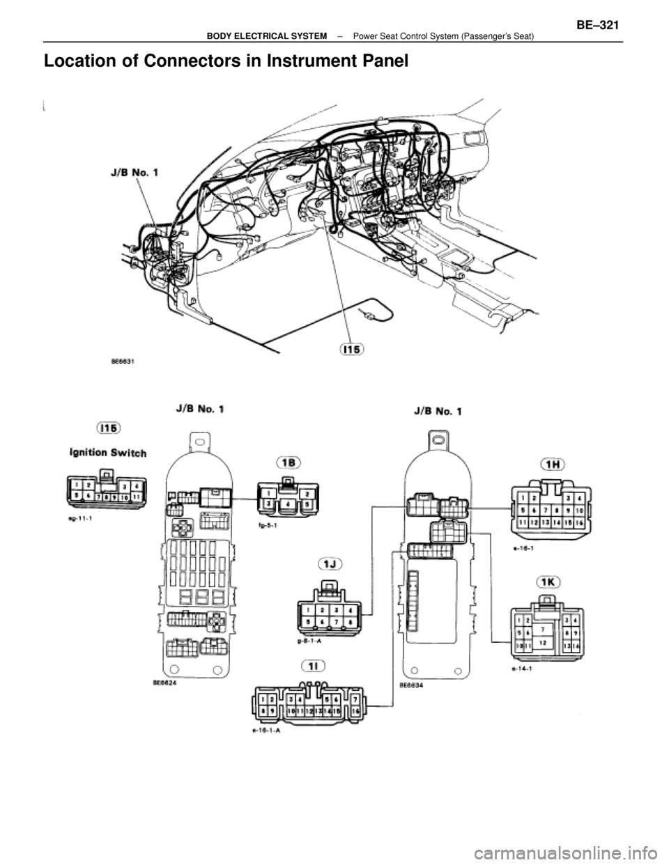 LEXUS SC400 1991  Service Repair Manual 
Location of Connectors in Instrument Panel
±
BODY ELECTRICAL SYSTEM Power Seat Control System (Passengers Seat)BE±321 
WhereEverybodyKnowsYourName  