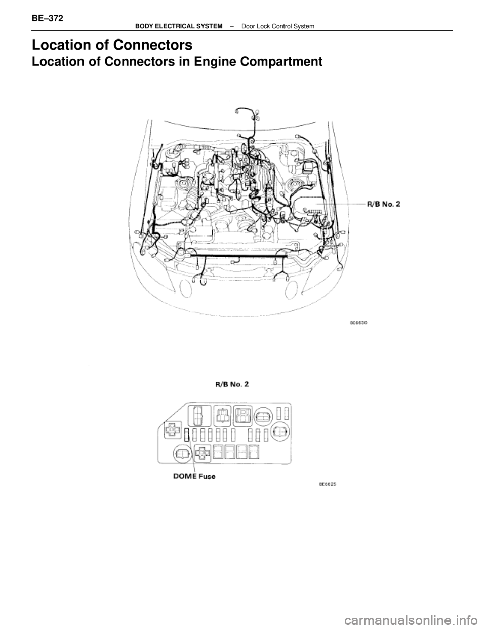 LEXUS SC400 1991  Service Repair Manual 
Location of Connectors
Location of Connectors in Engine Compartment
BE±372±
BODY ELECTRICAL SYSTEM Door Lock Control System 
WhereEverybodyKnowsYourName  