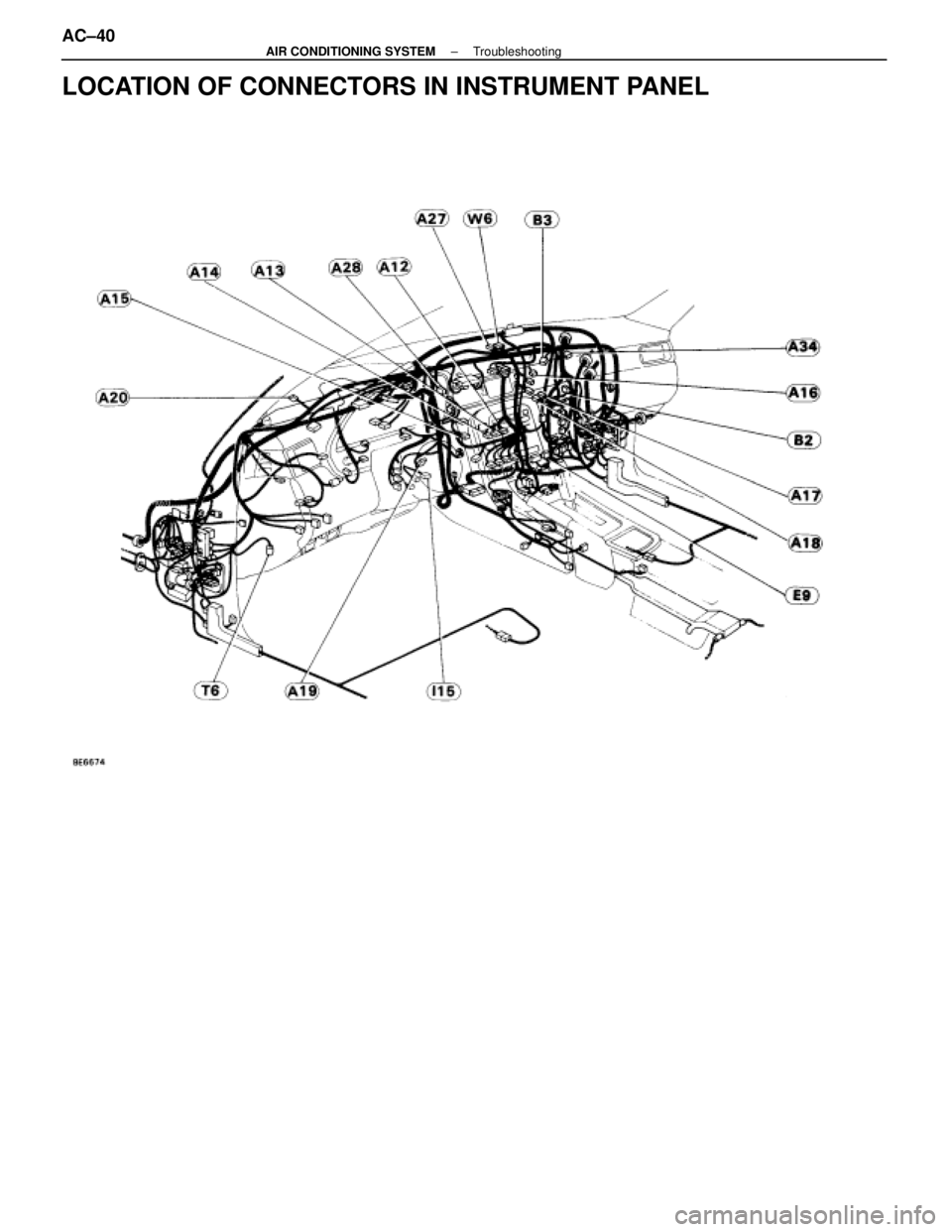 LEXUS SC400 1991  Service Manual PDF 
LOCATION OF CONNECTORS IN INSTRUMENT PANEL
AC±40±
AIR CONDITIONING SYSTEM Troubleshooting 
WhereEverybodyKnowsYourName  