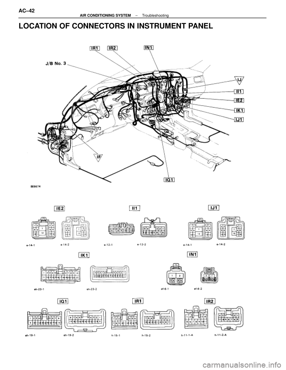 LEXUS SC400 1991 Service Manual Online
LOCATION OF CONNECTORS IN INSTRUMENT PANEL
AC±42±
AIR CONDITIONING SYSTEM Troubleshooting
WhereEverybodyKnowsYourName LEXUS SC400 1991 Service Manual Online
LOCATION OF CONNECTORS IN INSTRUMENT PANEL
AC±42±
AIR CONDITIONING SYSTEM Troubleshooting
WhereEverybodyKnowsYourName