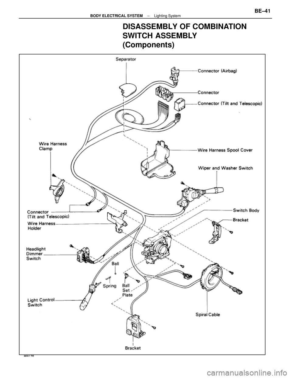 LEXUS SC400 1991  Service Repair Manual 
DISASSEMBLY OF COMBINATION
SWITCH ASSEMBLY
(Components)
±
BODY ELECTRICAL SYSTEM Lighting SystemBE±41 
WhereEverybodyKnowsYourName  