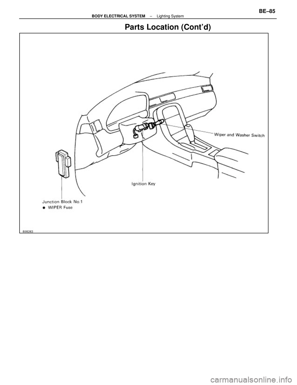 LEXUS SC400 1991 Service Repair Manual
Parts Location (Contd)
±
BODY ELECTRICAL SYSTEM Lighting SystemBE±85
WhereEverybodyKnowsYourName LEXUS SC400 1991 Service Repair Manual
Parts Location (Contd)
±
BODY ELECTRICAL SYSTEM Lighting SystemBE±85
WhereEverybodyKnowsYourName