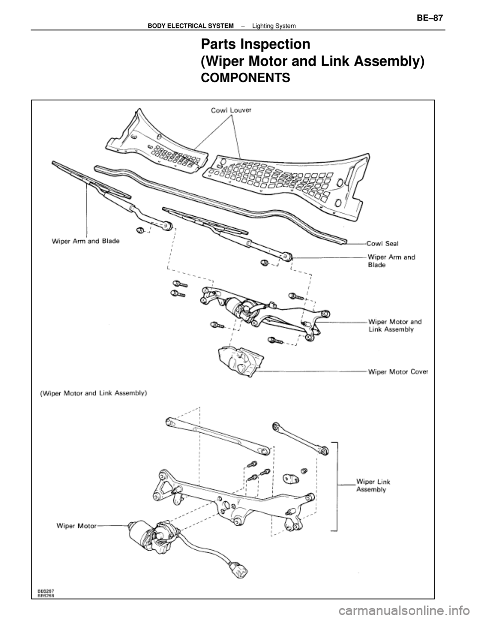 LEXUS SC400 1991 Service Repair Manual
Parts Inspection
(Wiper Motor and Link Assembly)
COMPONENTS
±
BODY ELECTRICAL SYSTEM Lighting SystemBE±87
WhereEverybodyKnowsYourName LEXUS SC400 1991 Service Repair Manual
Parts Inspection
(Wiper Motor and Link Assembly)
COMPONENTS
±
BODY ELECTRICAL SYSTEM Lighting SystemBE±87
WhereEverybodyKnowsYourName