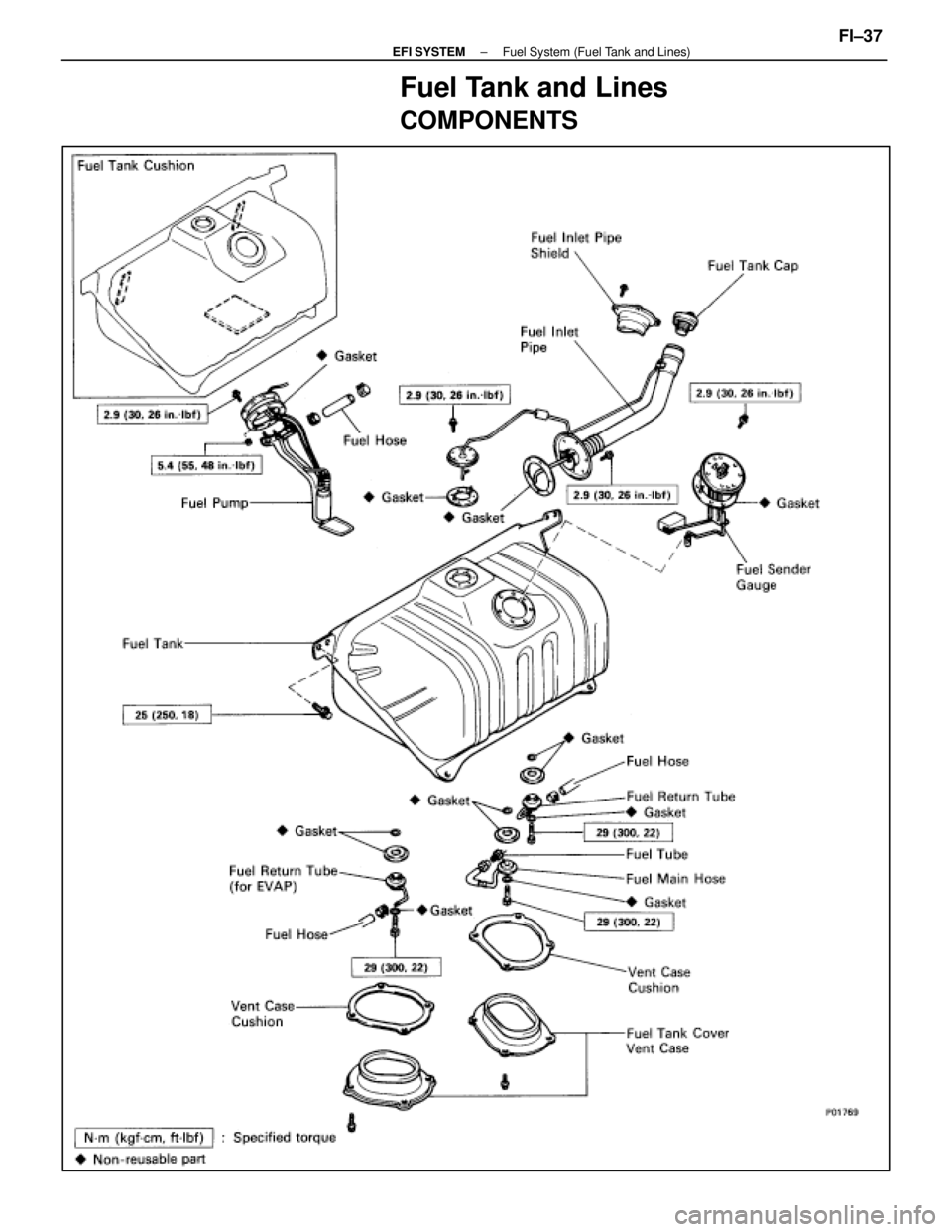 LEXUS SC300 1991  Service Repair Manual 
Fuel Tank and Lines
COMPONENTS
±
EFI SYSTEM Fuel System (Fuel Tank and Lines)FI±37 
WhereEverybodyKnowsYourName  