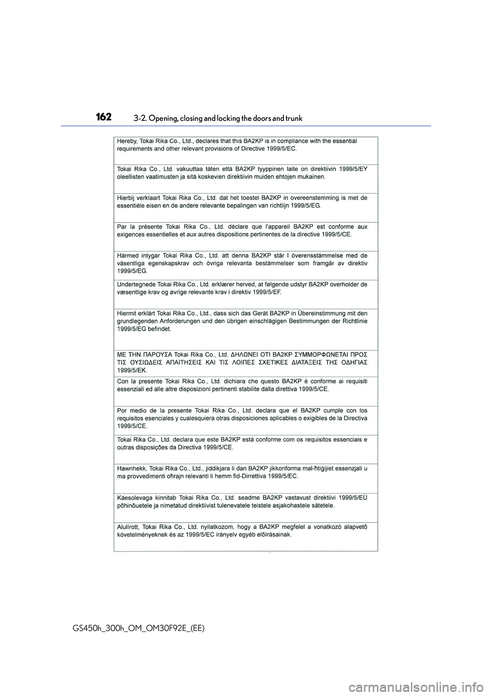 LEXUS GS300H 2019  Owners Manual 1623-2. Opening, closing and locking the doors and trunk
GS450h_300h_OM_OM30F92E_(EE) 