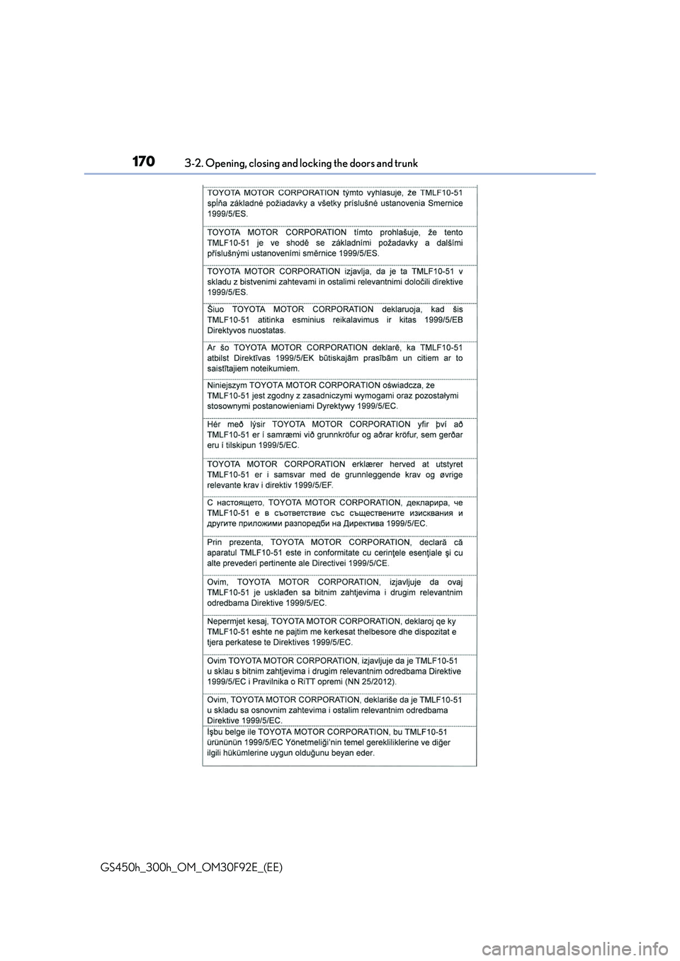 LEXUS GS300H 2019  Owners Manual 1703-2. Opening, closing and locking the doors and trunk
GS450h_300h_OM_OM30F92E_(EE) 
