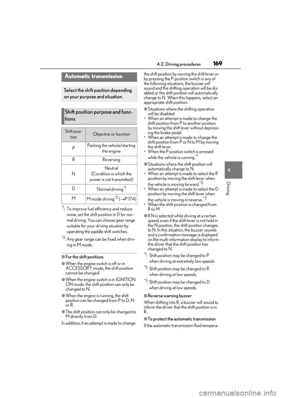 LEXUS LS500 2020 Repair Manual 1694-2. Driving procedures
4
Driving
*1: To improve fuel efficiency and reduce noise, set the shift position in D for nor-
mal driving. You can choose gear range
suitable for your driving situation b LEXUS LS500 2020 Repair Manual 1694-2. Driving procedures
4
Driving
*1: To improve fuel efficiency and reduce noise, set the shift position in D for nor-
mal driving. You can choose gear range
suitable for your driving situation b