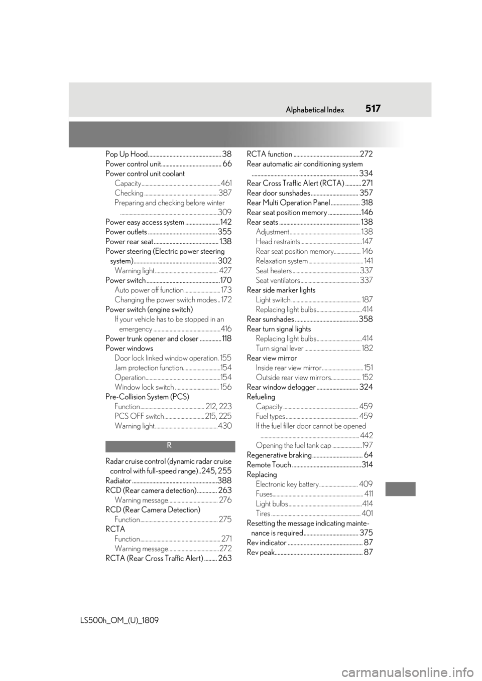 LEXUS LS500H 2019 Owners Manual 5171-1. What to do if... (Troubleshooting)
LS500h_OM_(U)_1809517Alphabetical Index
Pop Up Hood................................................... 38
Power control unit................................. LEXUS LS500H 2019 Owners Manual 5171-1. What to do if... (Troubleshooting)
LS500h_OM_(U)_1809517Alphabetical Index
Pop Up Hood................................................... 38
Power control unit.................................