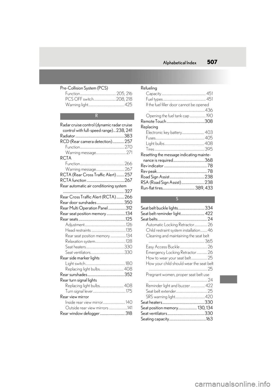 LEXUS LS500H 2020 Service Manual 507Alphabetical Index
Pre-Collision System (PCS)Function ............................................... 205, 216
PCS OFF switch ............................. 208, 218
Warning light .................. LEXUS LS500H 2020 Service Manual 507Alphabetical Index
Pre-Collision System (PCS)Function ............................................... 205, 216
PCS OFF switch ............................. 208, 218
Warning light ..................