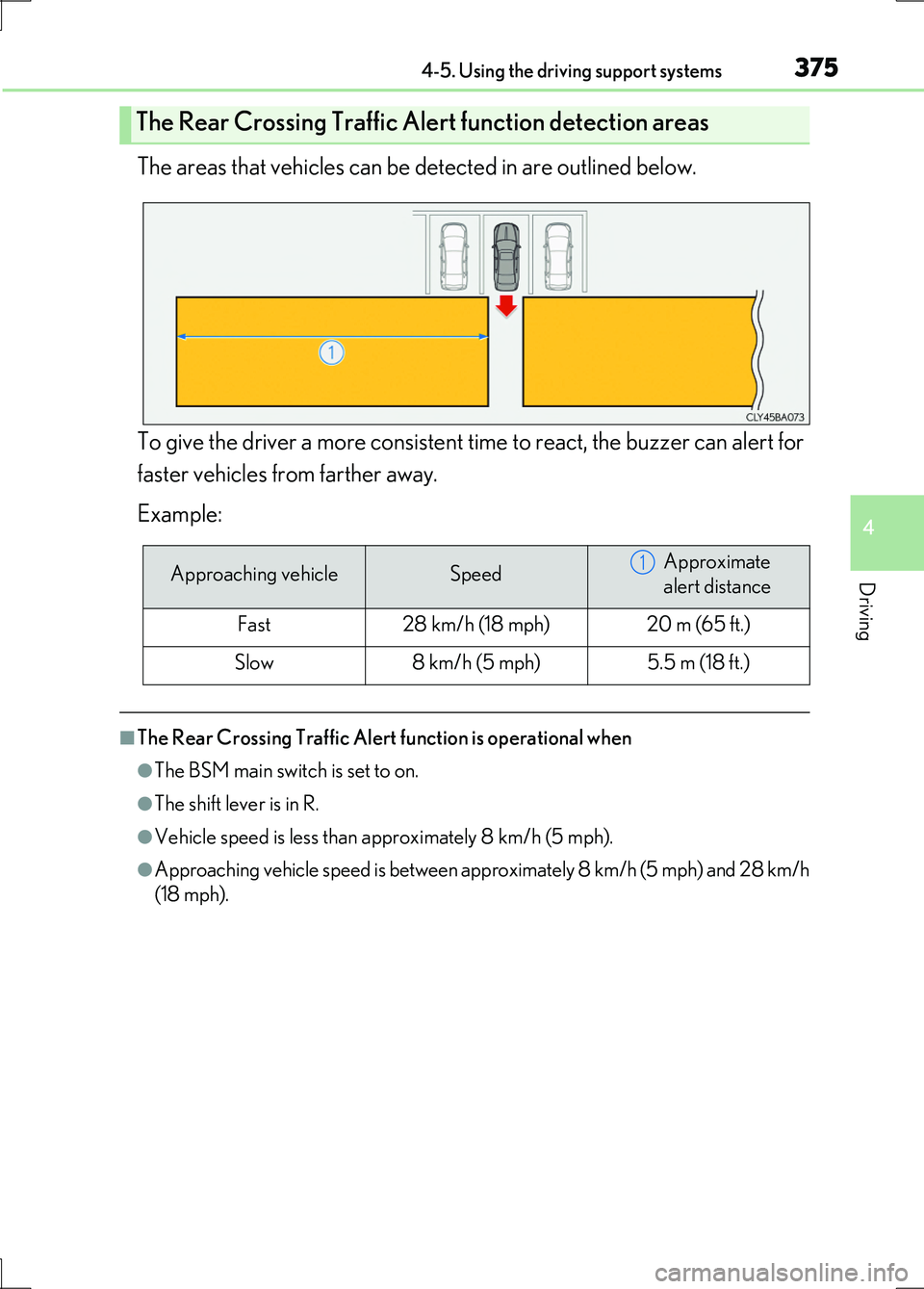 LEXUS LS600H 2017  Owners Manual 3754-5. Using the driving support systems
4
Driving
LS600h/LS600hL_EE(OM50G20E)
The areas that vehicles can be detected in are outlined below. 
To give the driver a more consistent time to react, the 