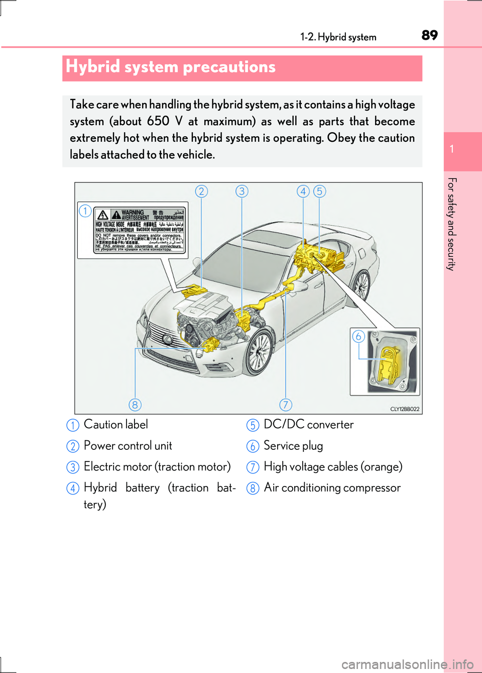 LEXUS LS600H 2017 Manual Online 891-2. Hybrid system
1
For safety and security
LS600h/LS600hL_EE(OM50G20E)
Hybrid system precautions
Take care when handling the hybrid system, as it contains a high voltage
system (about 650 V at ma LEXUS LS600H 2017 Manual Online 891-2. Hybrid system
1
For safety and security
LS600h/LS600hL_EE(OM50G20E)
Hybrid system precautions
Take care when handling the hybrid system, as it contains a high voltage
system (about 650 V at ma