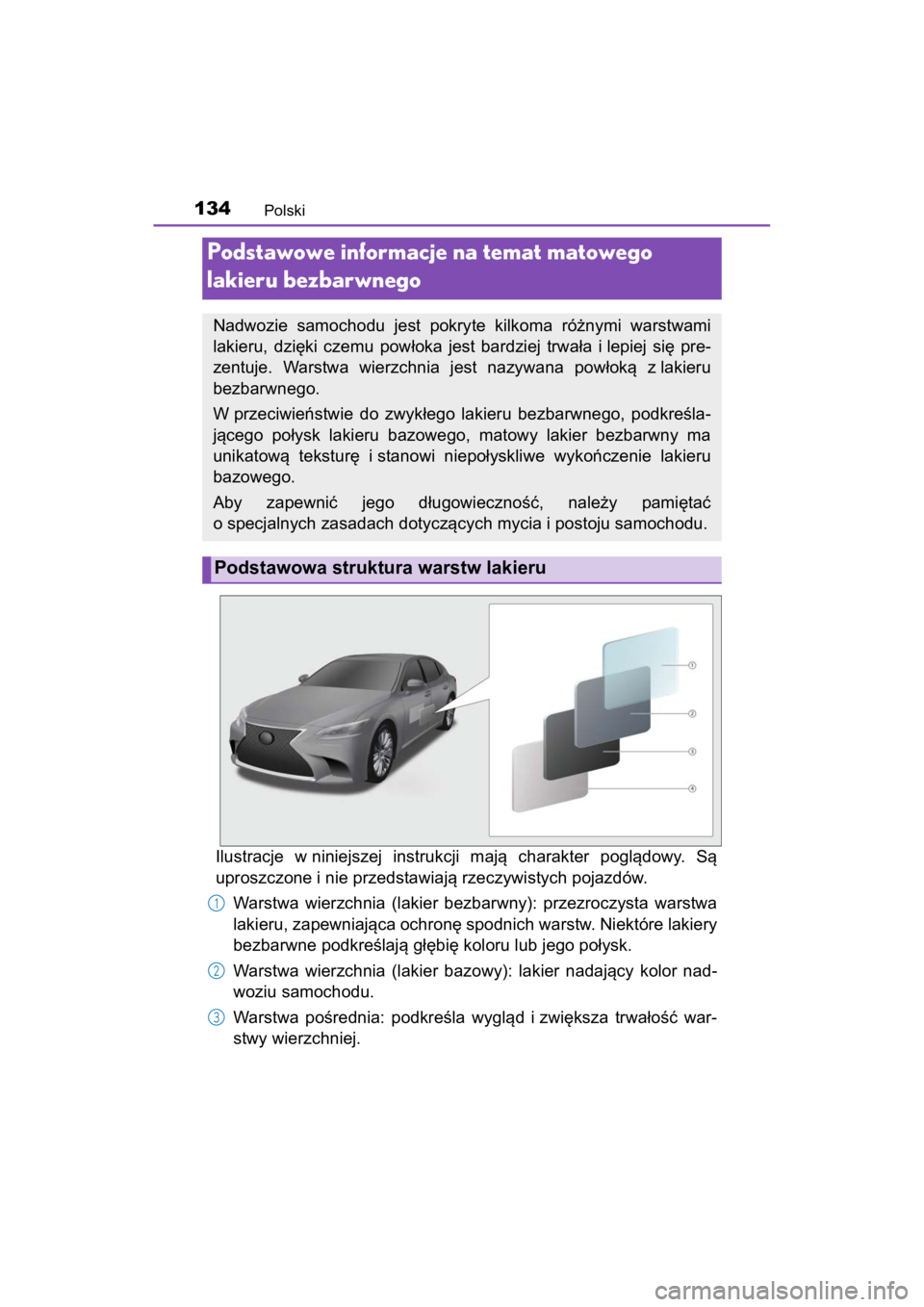 LEXUS RC F 2020 Owners Manual 134Polski
Matte_Color_Guide
Ilustracje w niniejszej instrukcji mają charakter poglądowy. Są
uproszczone i nie przedstawiają rzeczywistych pojazdów.
Warstwa wierzchnia (lakier bezbarwny): LEXUS RC F 2020 Owners Manual 134Polski
Matte_Color_Guide
Ilustracje w niniejszej instrukcji mają charakter poglądowy. Są
uproszczone i nie przedstawiają rzeczywistych pojazdów.
Warstwa wierzchnia (lakier bezbarwny):