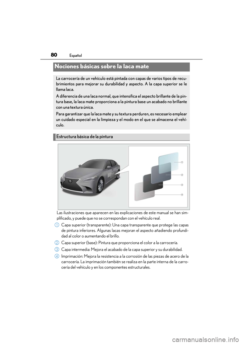LEXUS RC F 2020 Owners Manual 80Español
Matte_Color_Guide
Las ilustraciones que aparecen en las explicaciones de este manual se han sim-
plificado, y puede que no se correspondan con el vehículo real.
Capa superior (transparente LEXUS RC F 2020 Owners Manual 80Español
Matte_Color_Guide
Las ilustraciones que aparecen en las explicaciones de este manual se han sim-
plificado, y puede que no se correspondan con el vehículo real.
Capa superior (transparente