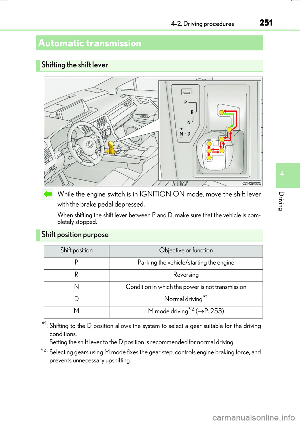 LEXUS RX200T 2017 Owners Guide 2514-2. Driving procedures
4
Driving
RX350/RX200t_EE_OM48F32E
While the engine switch is in IGNITION ON mode, move the shift lever
with the brake pedal depressed.
When shifting the shift lever betwee LEXUS RX200T 2017 Owners Guide 2514-2. Driving procedures
4
Driving
RX350/RX200t_EE_OM48F32E
While the engine switch is in IGNITION ON mode, move the shift lever
with the brake pedal depressed.
When shifting the shift lever betwee