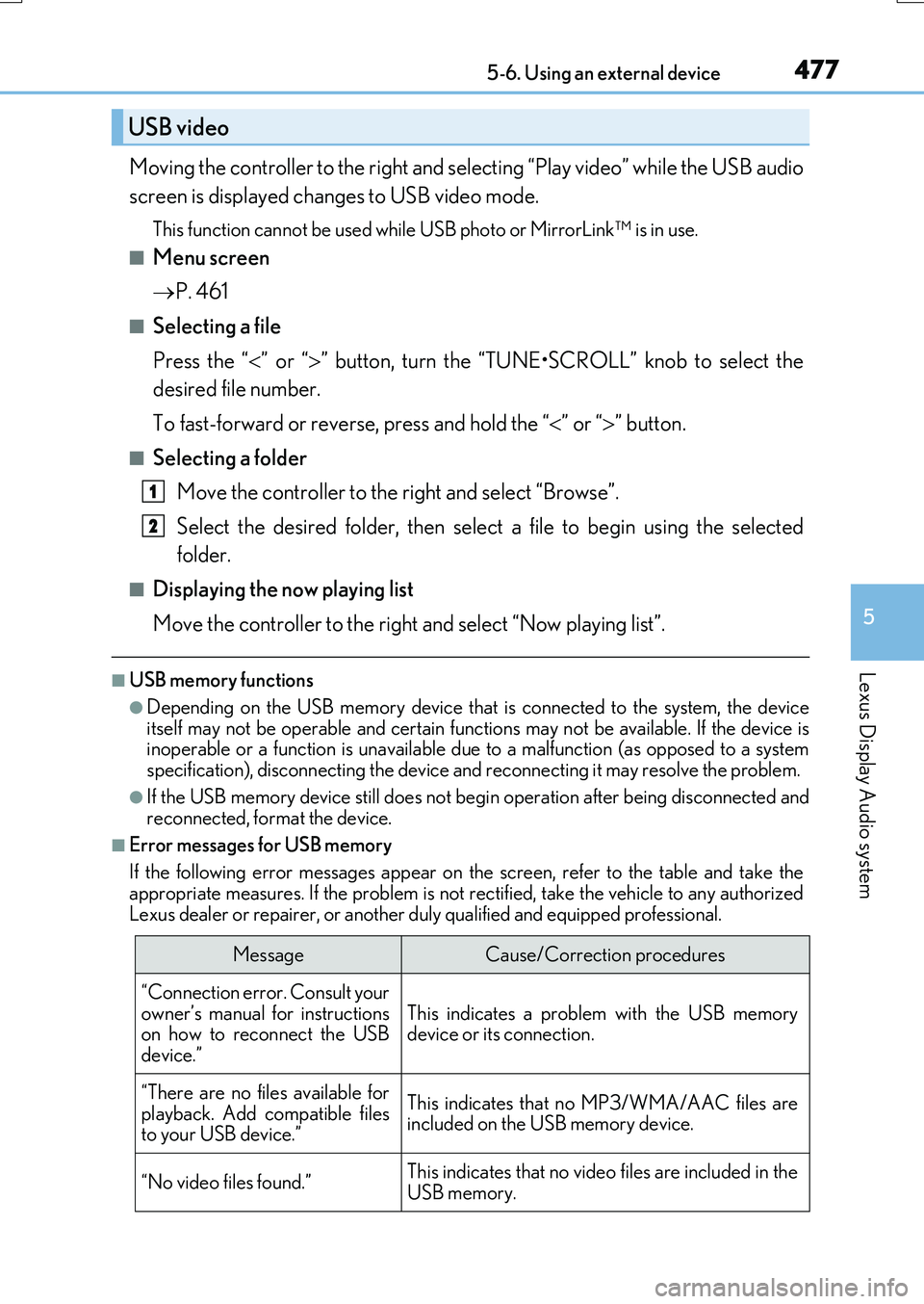 LEXUS RX200T 2017  Owners Manual 4775-6. Using an external device
5
Lexus Display Audio system
RX350/RX200t_EE_OM48F32E
Moving the controller to the right and selecting “Play video” while the USB audio 
screen is displayed change