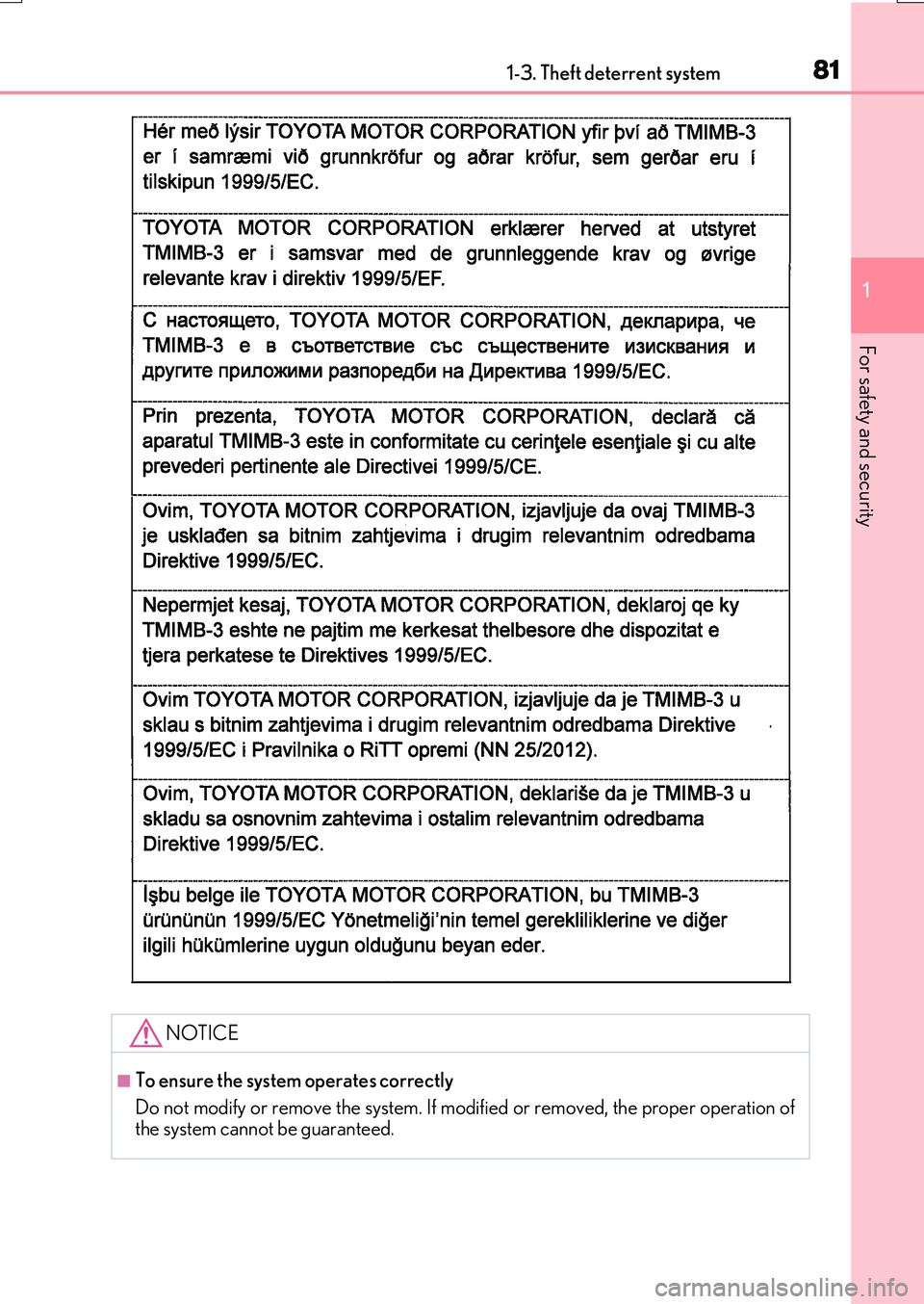 LEXUS RX200T 2017 Manual Online 811-3. Theft deterrent system
1
For safety and security
RX350/RX200t_EE_OM48F32E
NOTICE
■To ensure the system operates correctly
Do not modify or remove the system. If modi fied or removed, the pro LEXUS RX200T 2017 Manual Online 811-3. Theft deterrent system
1
For safety and security
RX350/RX200t_EE_OM48F32E
NOTICE
■To ensure the system operates correctly
Do not modify or remove the system. If modi fied or removed, the pro
