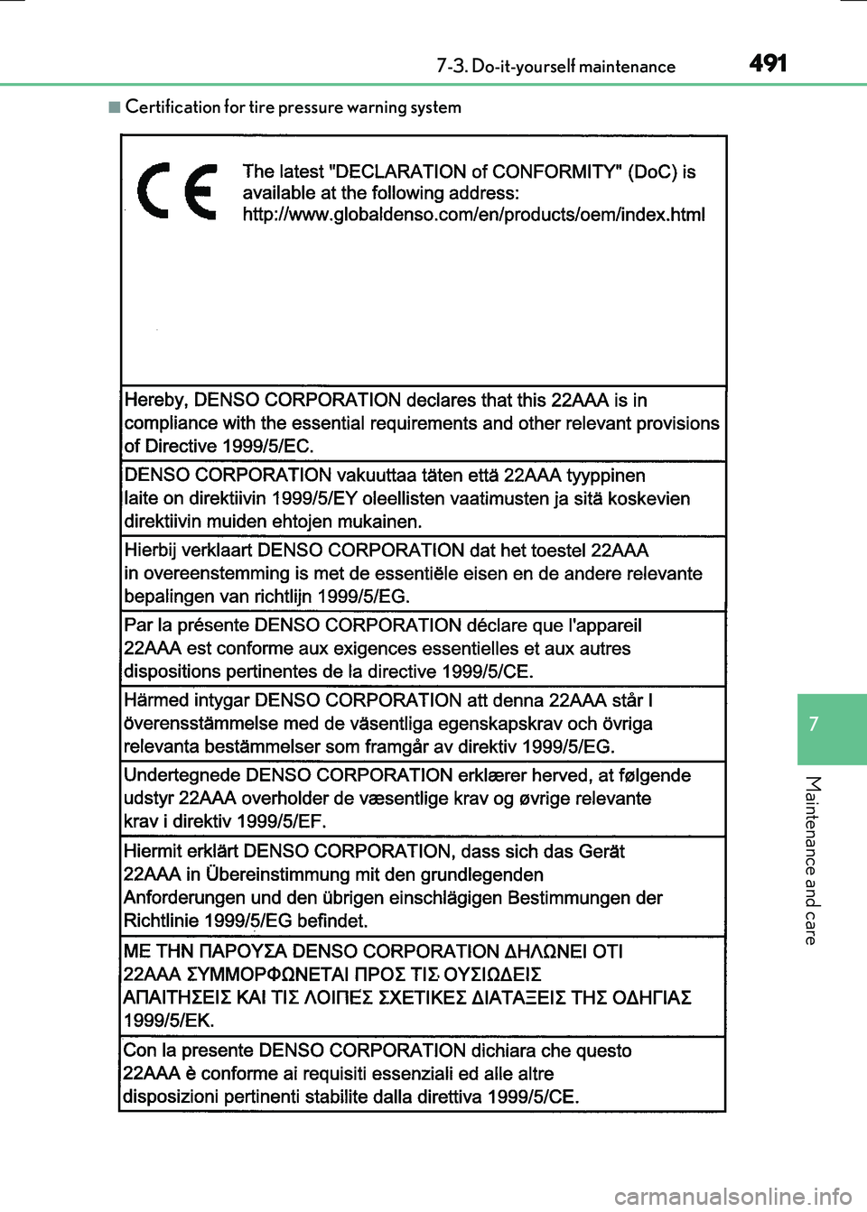 LEXUS RX300H 2017  Owners Manual 4917-3. Do-it-yourself maintenance
7
Maintenance and care
RC300h_EE(OM24740E)
■Certification for tire pressure warning system 