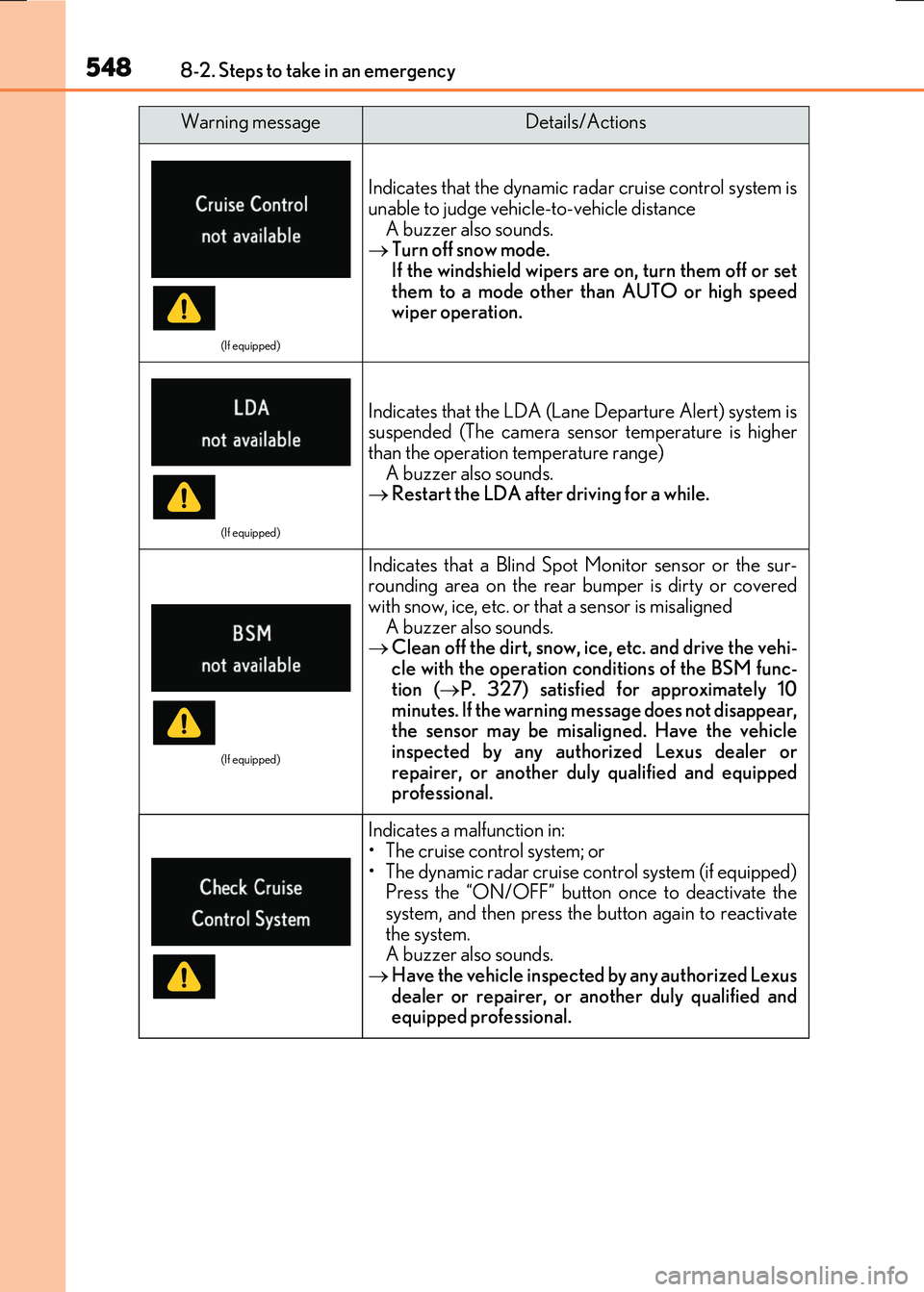 LEXUS RX300H 2017 Repair Manual 5488-2. Steps to take in an emergency
RC300h_EE(OM24740E)
(If equipped)
Indicates that the dynamic radar cruise control system is
unable to judge vehicle-to-vehicle distance A buzzer also sounds. LEXUS RX300H 2017 Repair Manual 5488-2. Steps to take in an emergency
RC300h_EE(OM24740E)
(If equipped)
Indicates that the dynamic radar cruise control system is
unable to judge vehicle-to-vehicle distance A buzzer also sounds.