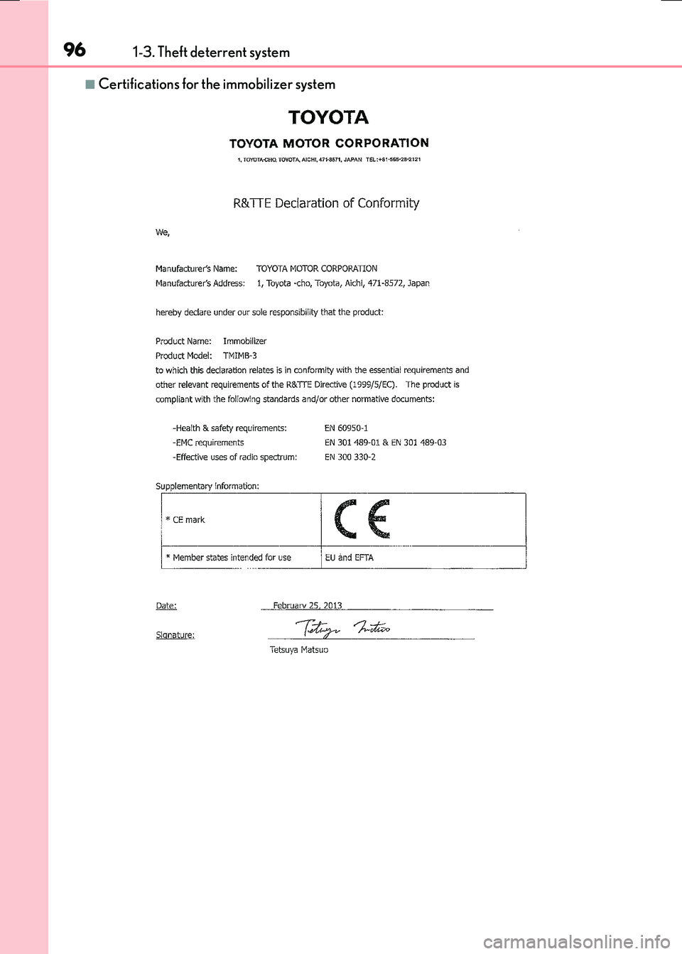 LEXUS RX300H 2017 Owners Manual 961-3. Theft deterrent system
RC300h_EE(OM24740E)
■Certifications for the immobilizer system LEXUS RX300H 2017 Owners Manual 961-3. Theft deterrent system
RC300h_EE(OM24740E)
■Certifications for the immobilizer system