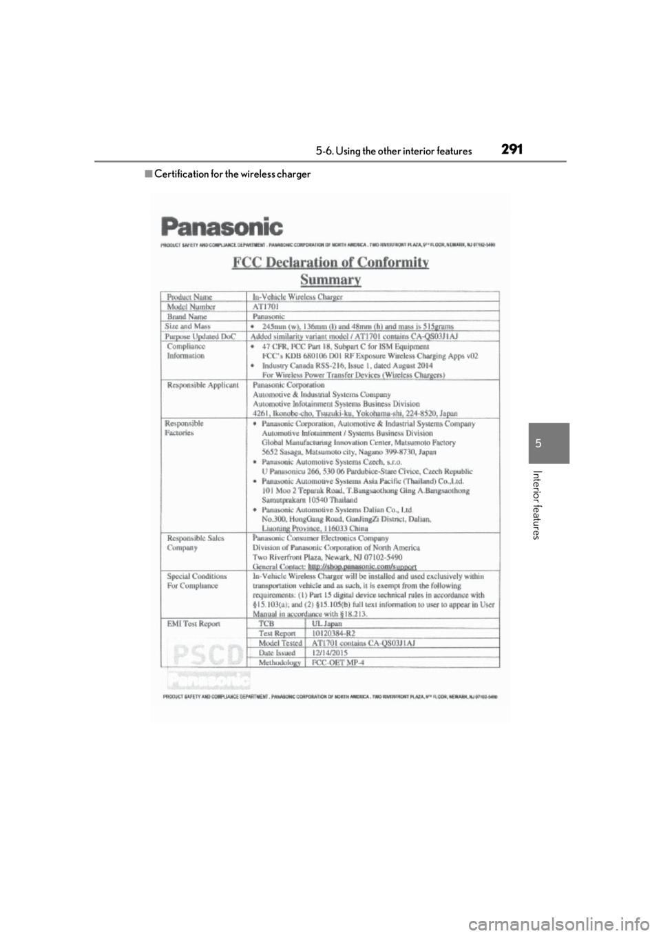 LEXUS UX200 2019 Owners Manual 2915-6. Using the other interior features
5
Interior features
■Certification for the wireless charger LEXUS UX200 2019 Owners Manual 2915-6. Using the other interior features
5
Interior features
■Certification for the wireless charger