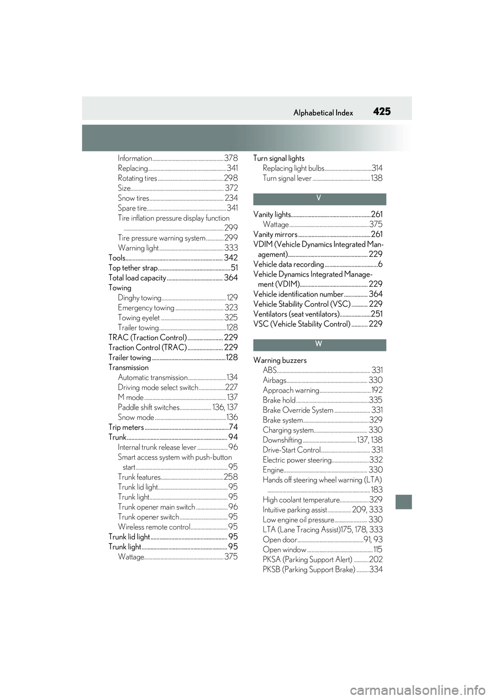 LEXUS IS300 2022 Owners Manual 425Alphabetical Index
Information .................................................... 378
Replacing .........................................................341
Rotating tires ....................... LEXUS IS300 2022 Owners Manual 425Alphabetical Index
Information .................................................... 378
Replacing .........................................................341
Rotating tires .......................