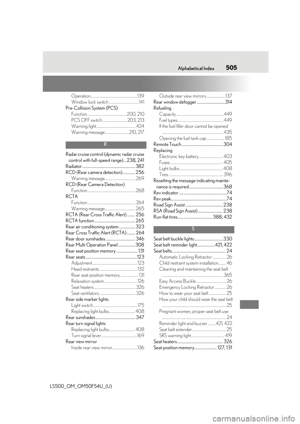 LEXUS LS500 2018 Owners Manual 5051-1. What to do if... (Troubleshooting)
LS500_OM_OM50F54U_(U) 505Alphabetical Index
Operation........................................................139
Window lock switch ......................... LEXUS LS500 2018 Owners Manual 5051-1. What to do if... (Troubleshooting)
LS500_OM_OM50F54U_(U) 505Alphabetical Index
Operation........................................................139
Window lock switch .........................