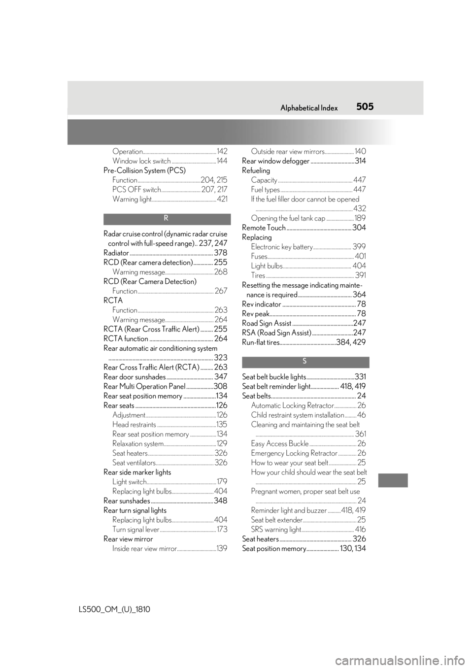 LEXUS LS500 2019 Owners Manual 5051-1. What to do if... (Troubleshooting)
LS500_OM_(U)_1810 505Alphabetical Index
Operation........................................................ 142
Window lock switch ............................ LEXUS LS500 2019 Owners Manual 5051-1. What to do if... (Troubleshooting)
LS500_OM_(U)_1810 505Alphabetical Index
Operation........................................................ 142
Window lock switch ............................