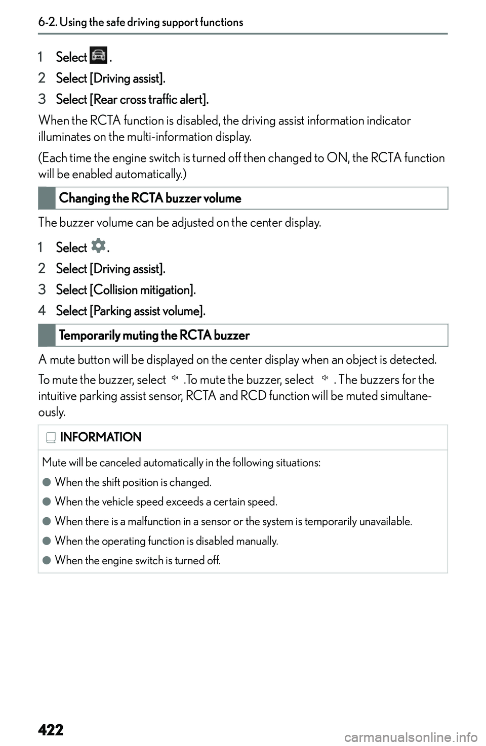LEXUS NX250 350 2023  Owners Manual �1�S�e�l�e�c�t� � �.
�2 �S�e�l�e�c�t� �[�D�r�i�v�i�n�g� �a�s�s�i�s�t�@�.
�3 �S�e�l�e�c�t� �[�R�e�a�r� �c�r�o�s�s� �t�r�a�f�f�i�c� �a�l�e�r�t�@�.
�W�h�e�n� �t�h�e� �R�C�T�A� �f�u�n�c�t�i�o�n� �i�s� �d�