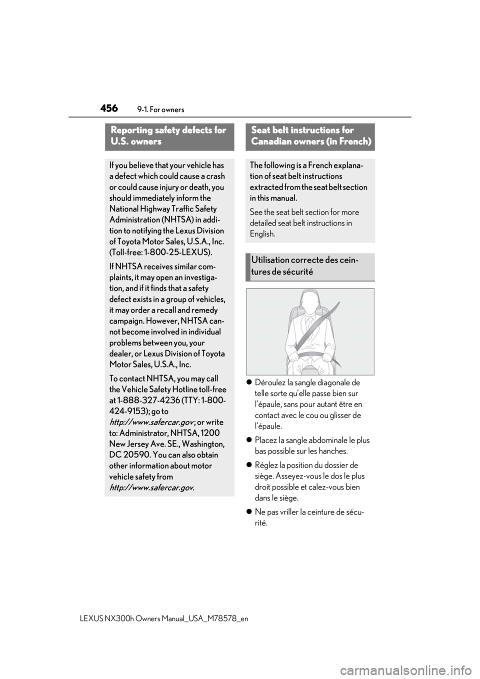 LEXUS NX300h 2021 Owners Manual 4569-1. For owners
LEXUS NX300h Owners Manual_USA_M78578_en
9-1.For owners
Déroulez la sangle diagonale de
telle sorte qu’elle passe bien sur
l’épaule, sans pour autant être en
contact av LEXUS NX300h 2021 Owners Manual 4569-1. For owners
LEXUS NX300h Owners Manual_USA_M78578_en
9-1.For owners
Déroulez la sangle diagonale de
telle sorte qu’elle passe bien sur
l’épaule, sans pour autant être en
contact av
