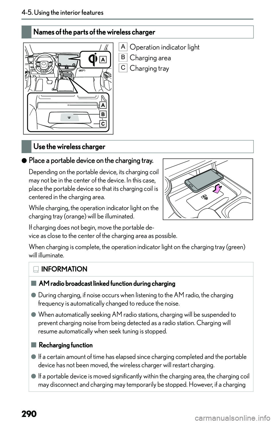 LEXUS NX300h 2022  Owners Manual �N�a�m�e�s��o�f��t�h�e��p�a�r�t�s��o�f��t�h�e��w�i�r�e�l�e�s�s��c�h�a�r�g�e�r� 
�A
�O�p�e�r�a�t�i�o�n� �i�n�d�i�c�a�t�o�r� �l�i�g�h�t
�B
�C�h�a�r�g�i�n�g� �a�r�e�a
�C
�C�h�a�r�g�i�n�g� �t�r�a�y